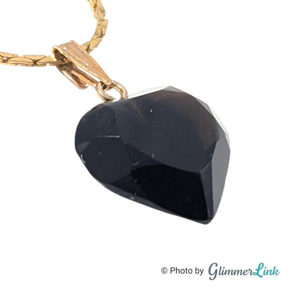 Vintage Translucent Faceted Brown Stone Heart Pendant Gold Tone Chain Necklace - Picture 7 of 13